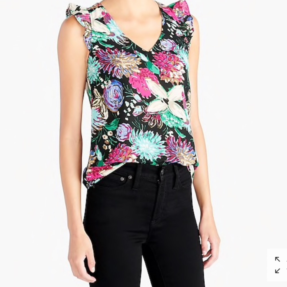 J crew floral Printed sleeveless ruffle top